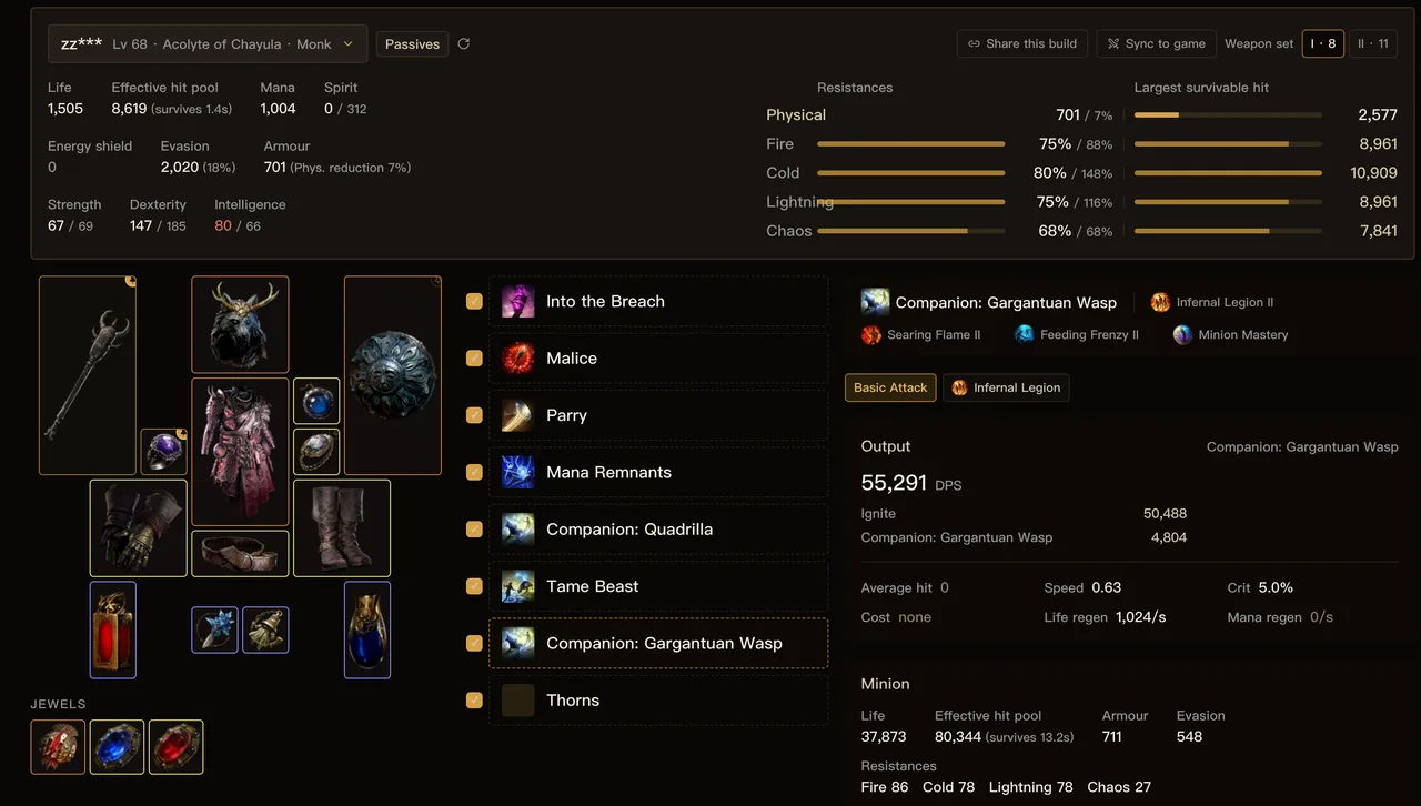Mirror character page: load your own character into Path of Building and see each listing's DPS and EHP change